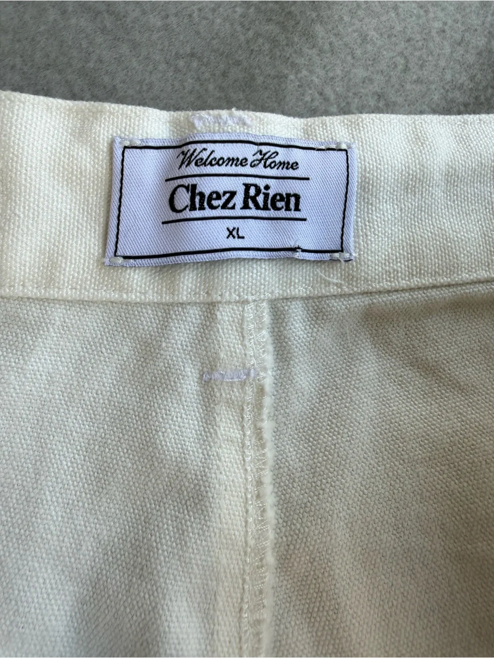 Chez Rien Wide Fatigue Pants In Bone Men Sz XL Loose Fit Draw Cord Waist Canvas